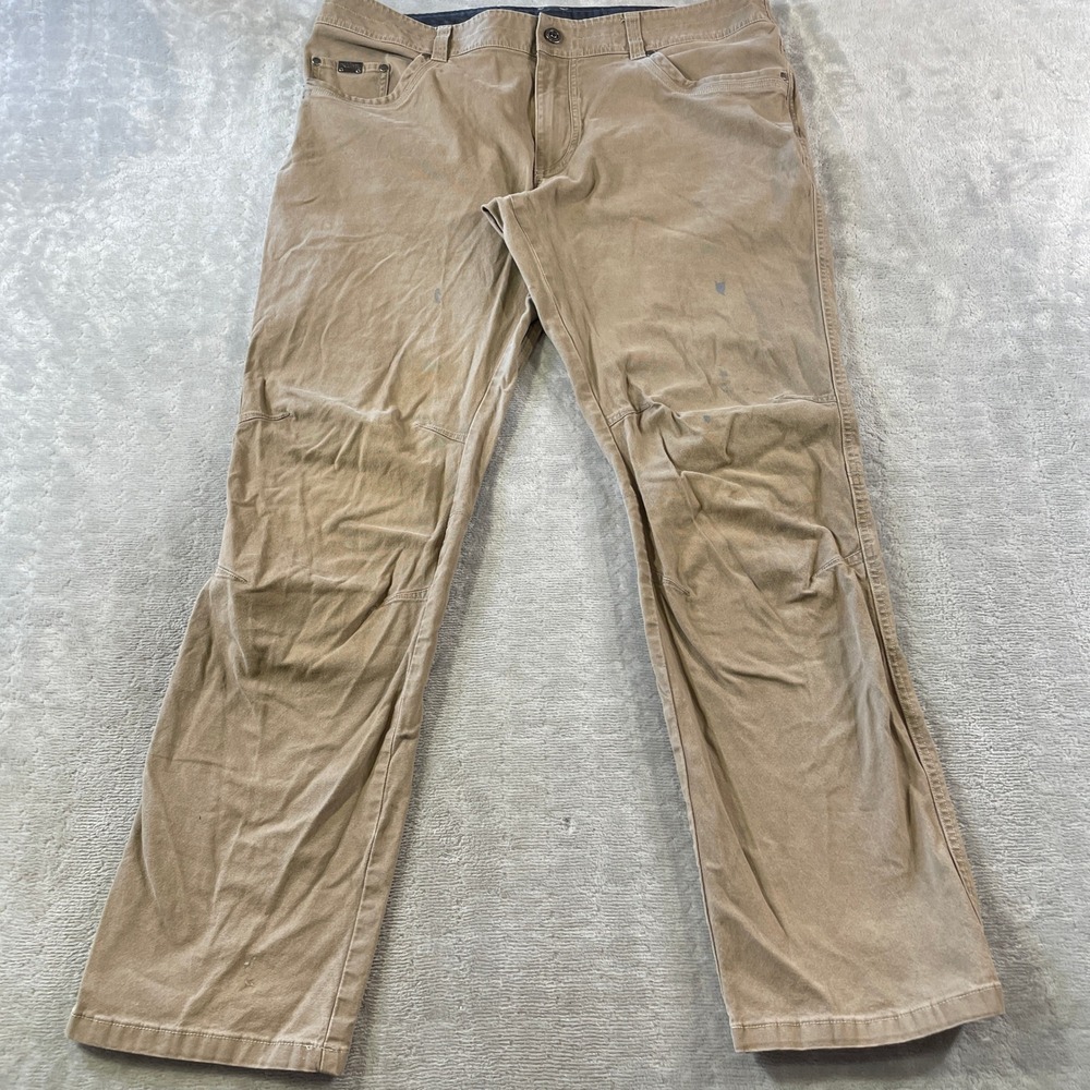 KUHL Kanvus Jean Pants Men 40x34 Khaki Stretch Articulated Knee Outdoor Hiking